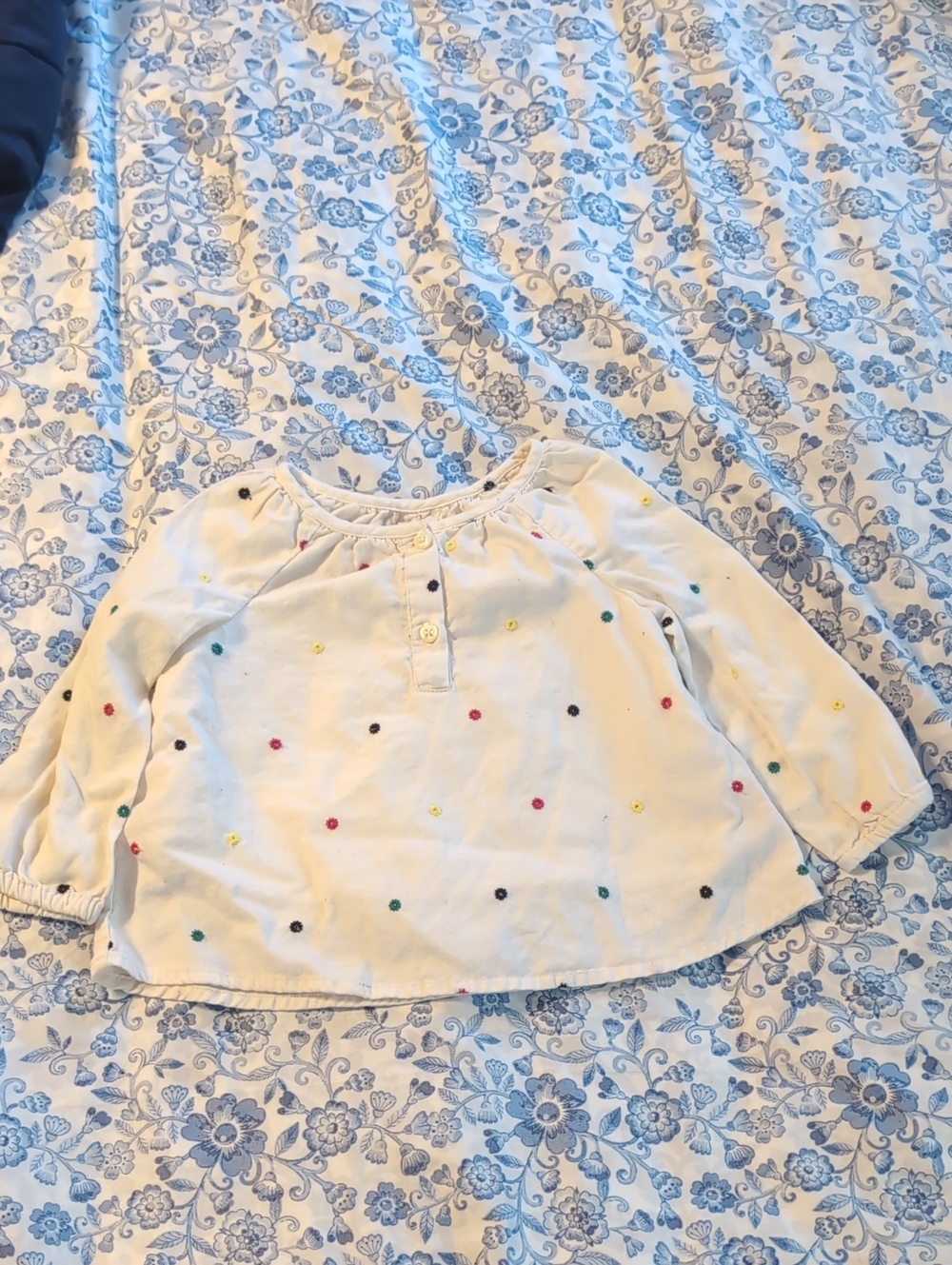 GAP Cream Long-Sleeve Top with Multicolor Dots